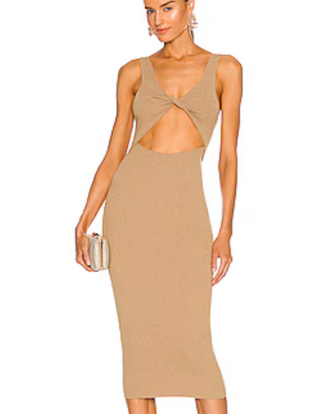BEC + BRIDGE Oasis Knit Twist Midi Dress in Taupe